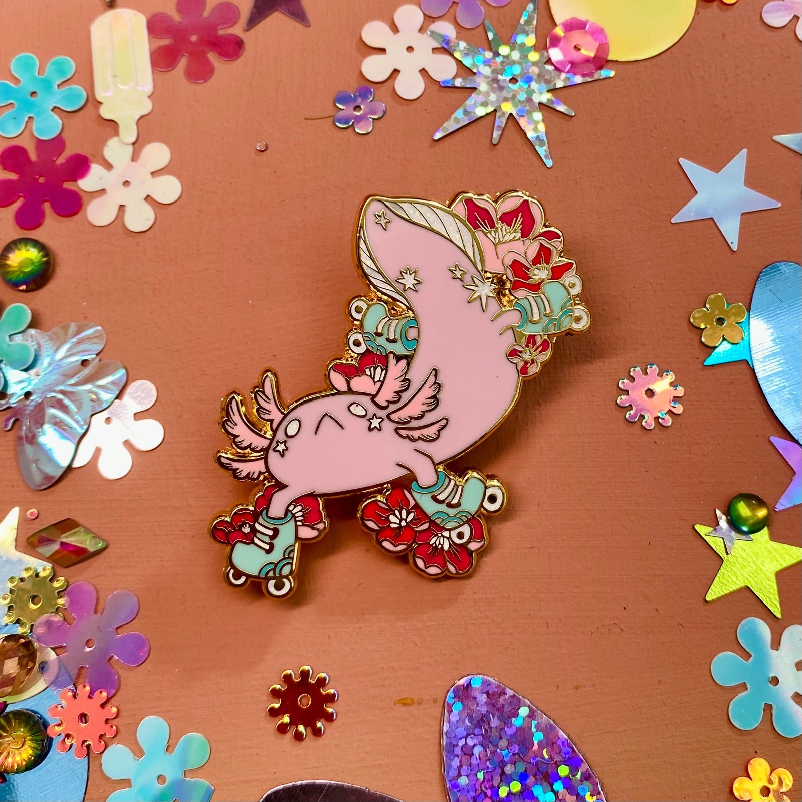 Roller Axolotl Pin