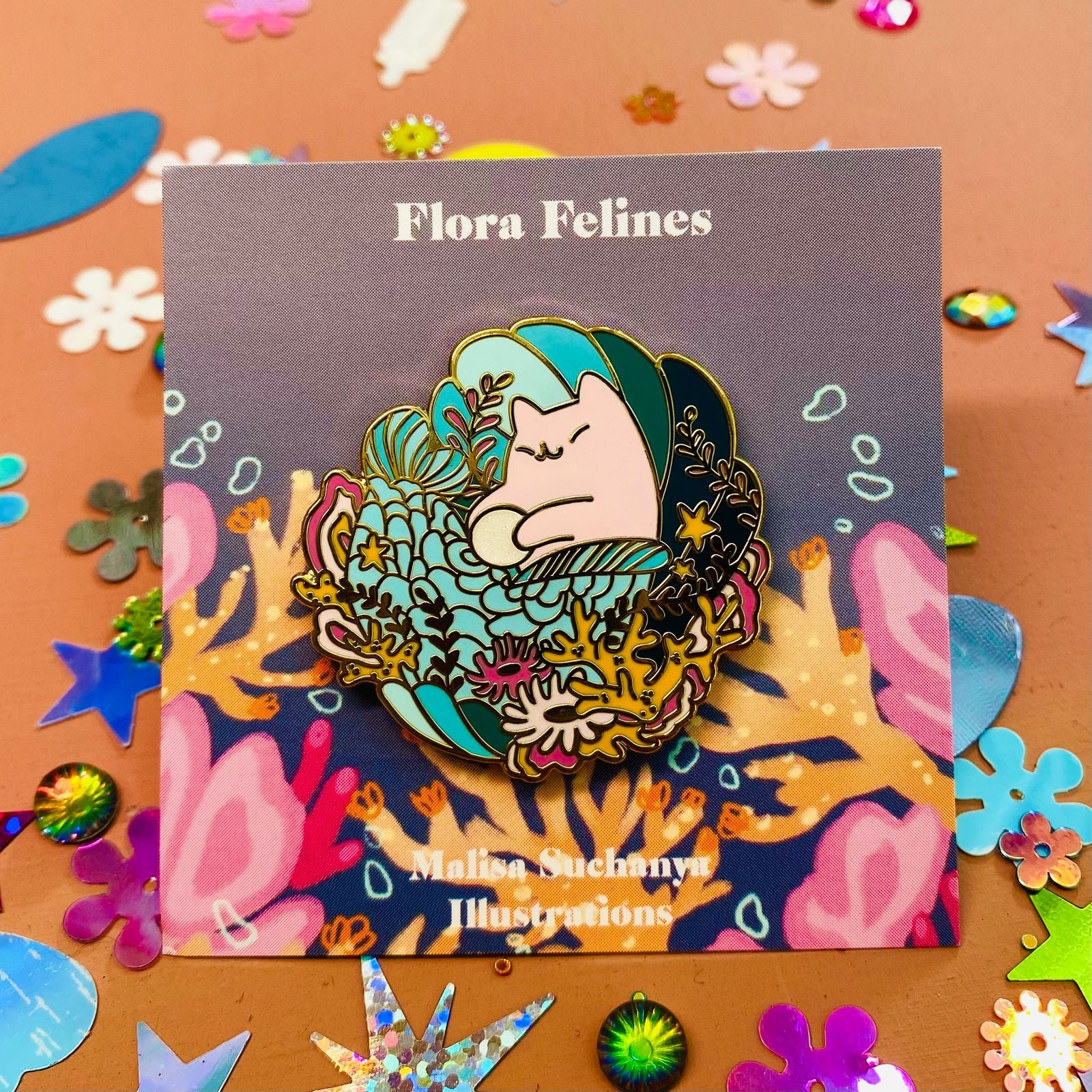 Flora Feline : Coral Pin